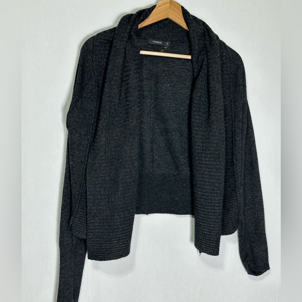 Theme Womens Charcoal Gray Wool Blend Open Front Cardigan Sweater TMK0304 Size S